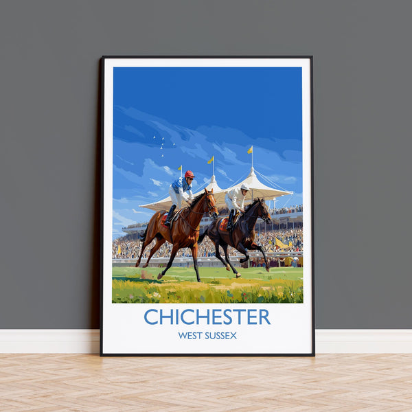 Chichester Horse Racing Poster – Elegant Goodwood Race Day Print, West Sussex Countryside, Vintage British Sporting Art