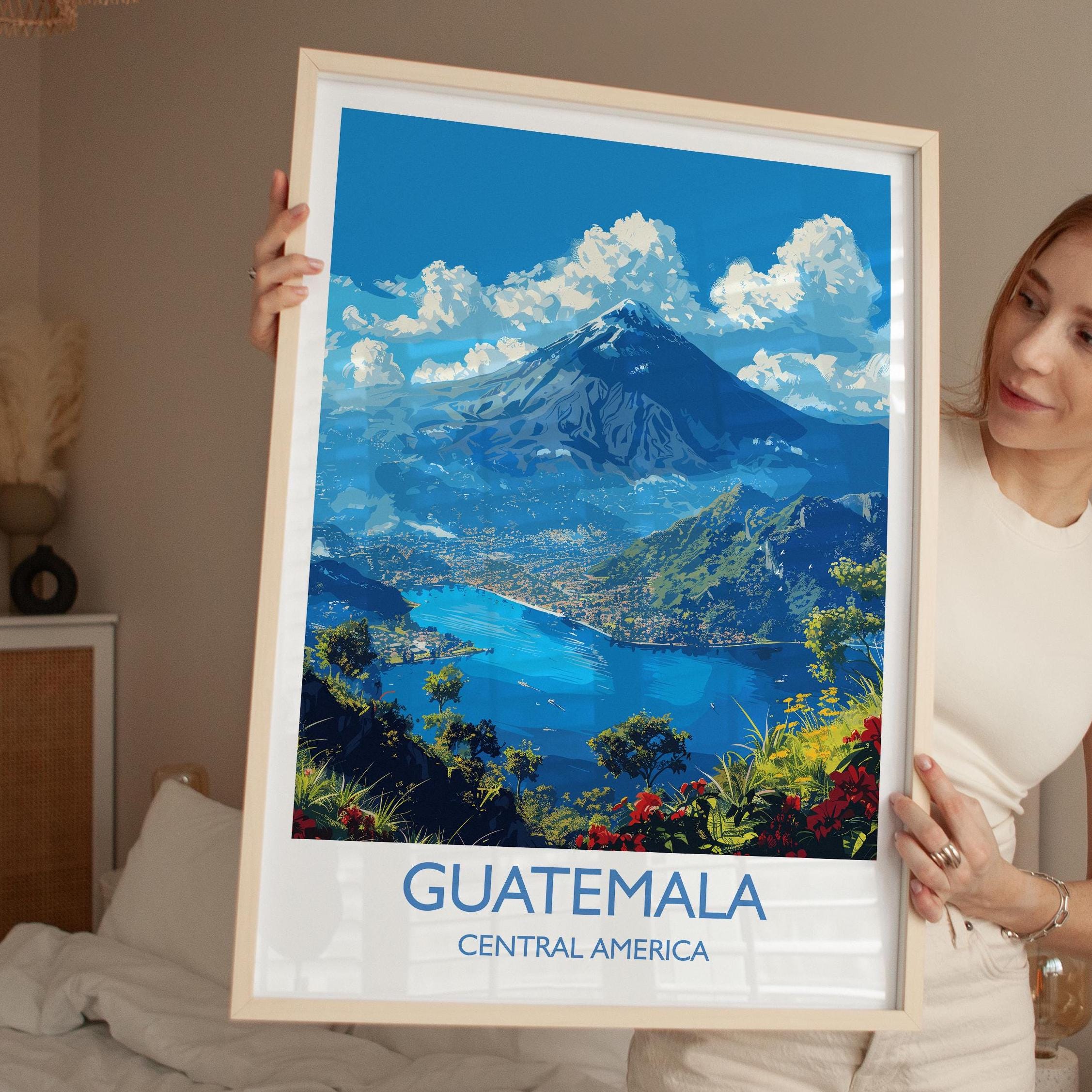 Guatemala Travel Print, Travel Poster of Guatemala, Central America Poster, Guatemala Wall Art Lovers Gift NQ Media Designs