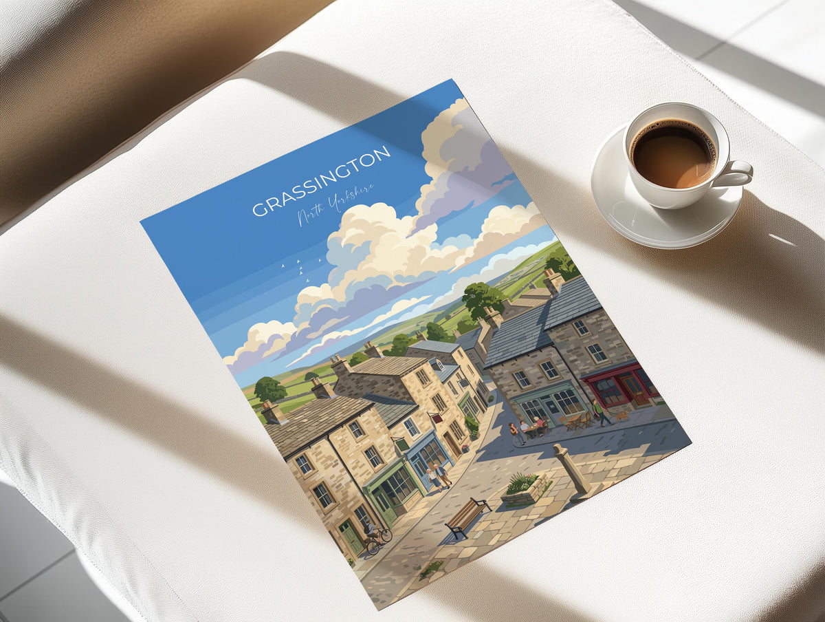 Grassington Poster, Yorkshire Dales Wall Art, North Yorkshire Print, England Travel Poster, Grassington Gift
