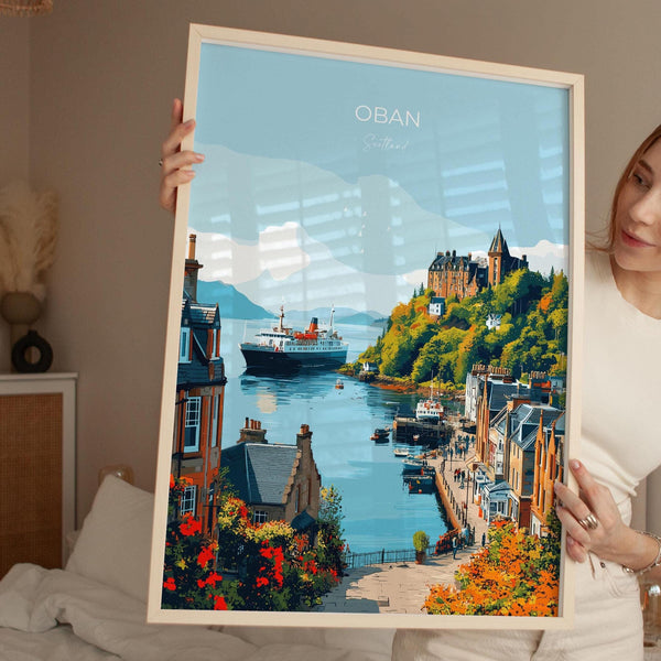 Oban Scotland Travel Poster – Coastal Wall Art, Argyll and the Isles Print, Scottish Landscape Decor Gift