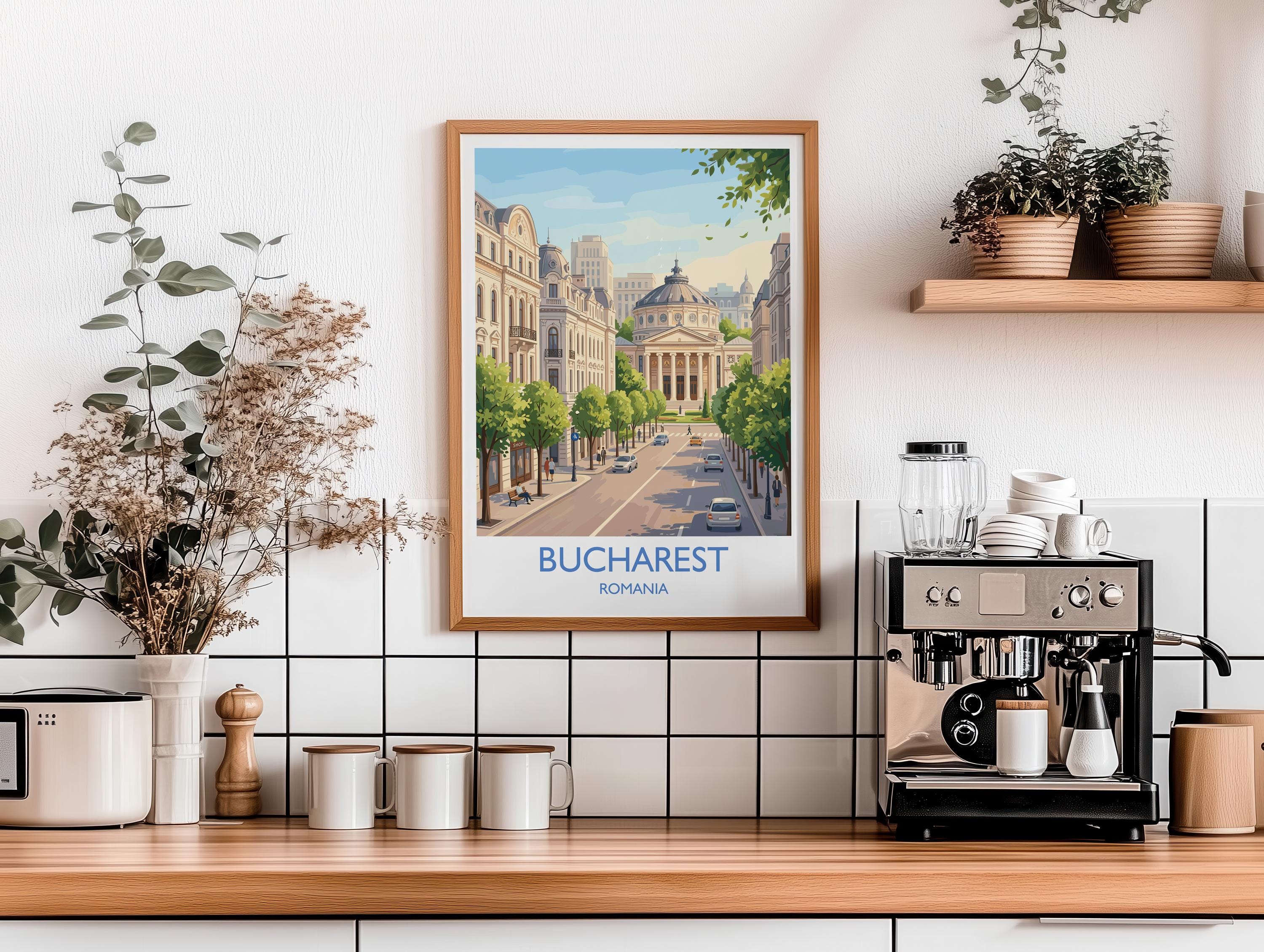 Bucharest Travel Poster, Romanian Athenaeum Wall Art, Bucharest City Print, Historic Architecture Illustration, Europe Decor, Romania Gift