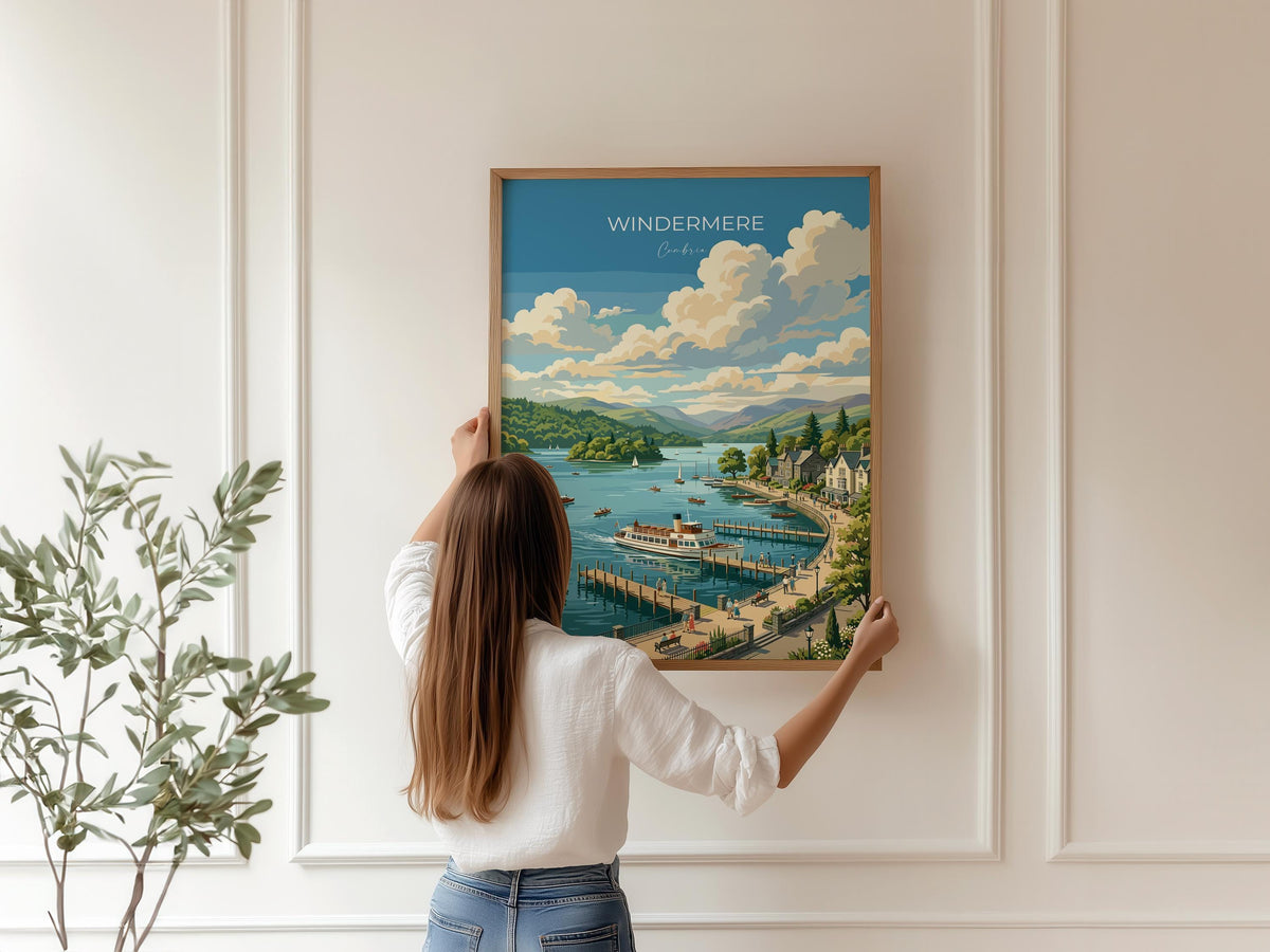 Windermere Poster, Lake District Wall Art, Cumbria Print, England Travel Poster, Windermere Gift