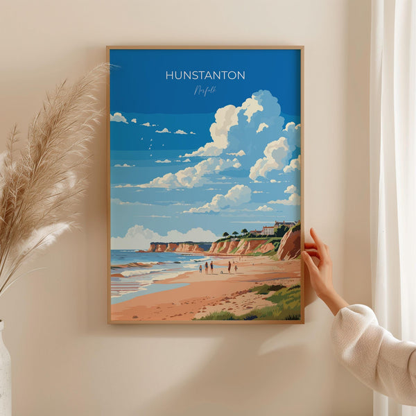 Hunstanton Beach Travel Poster, Travel Print of Hunstanton Beach, Norfolk, England, Norfolk Art, Norfolk Gift, Wall Art Print