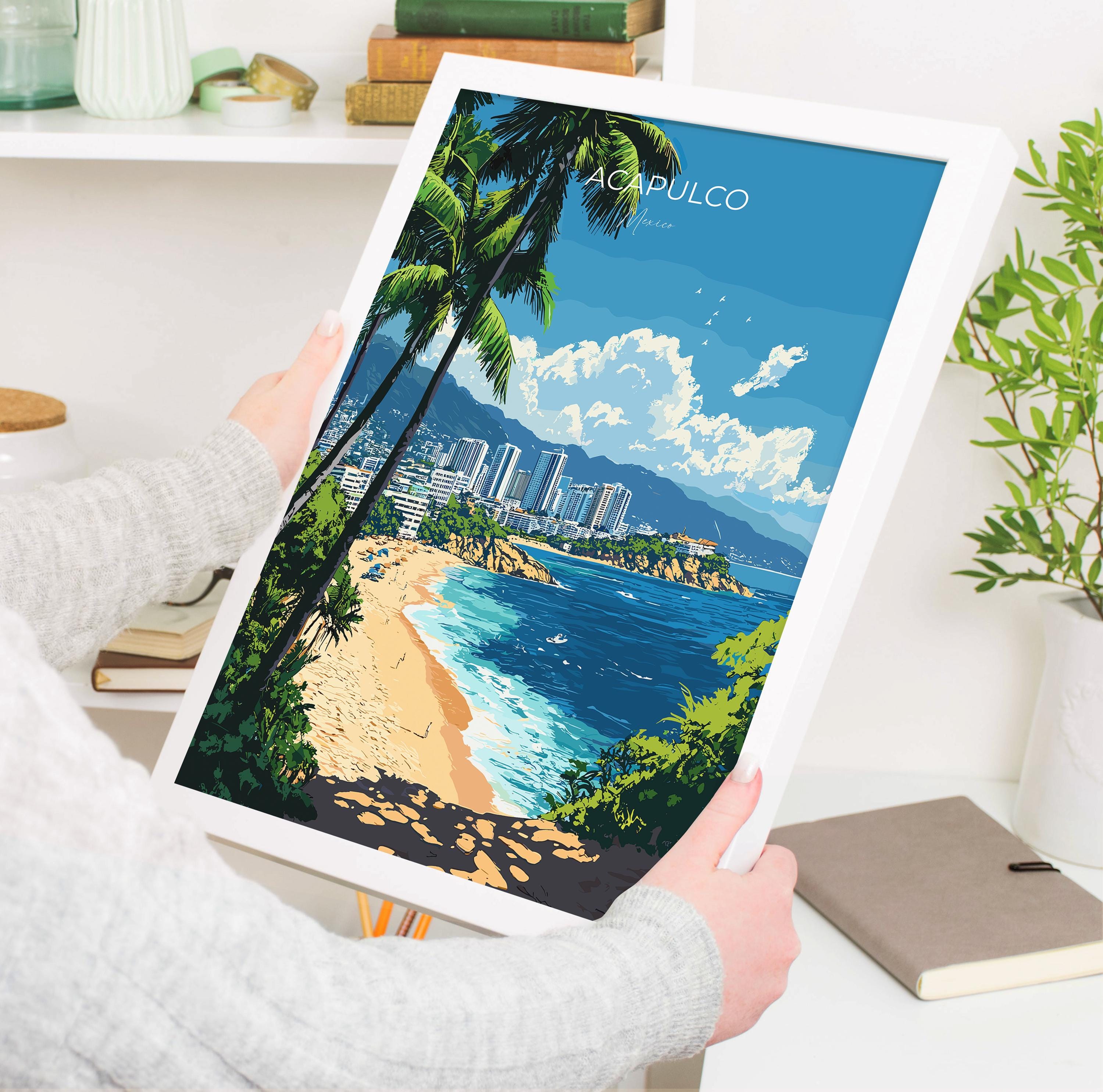 Acapulco Travel Poster Wall Art, Print of Acapulco, Mexico Coast Art Gift, Mexico Cities Art, NQ Media Designs