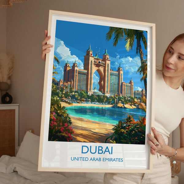 Dubai Travel Print, Travel Poster of Dubai, Palm Jumeirah Dubai Art lovers Gift, UAE Wall Art Gift