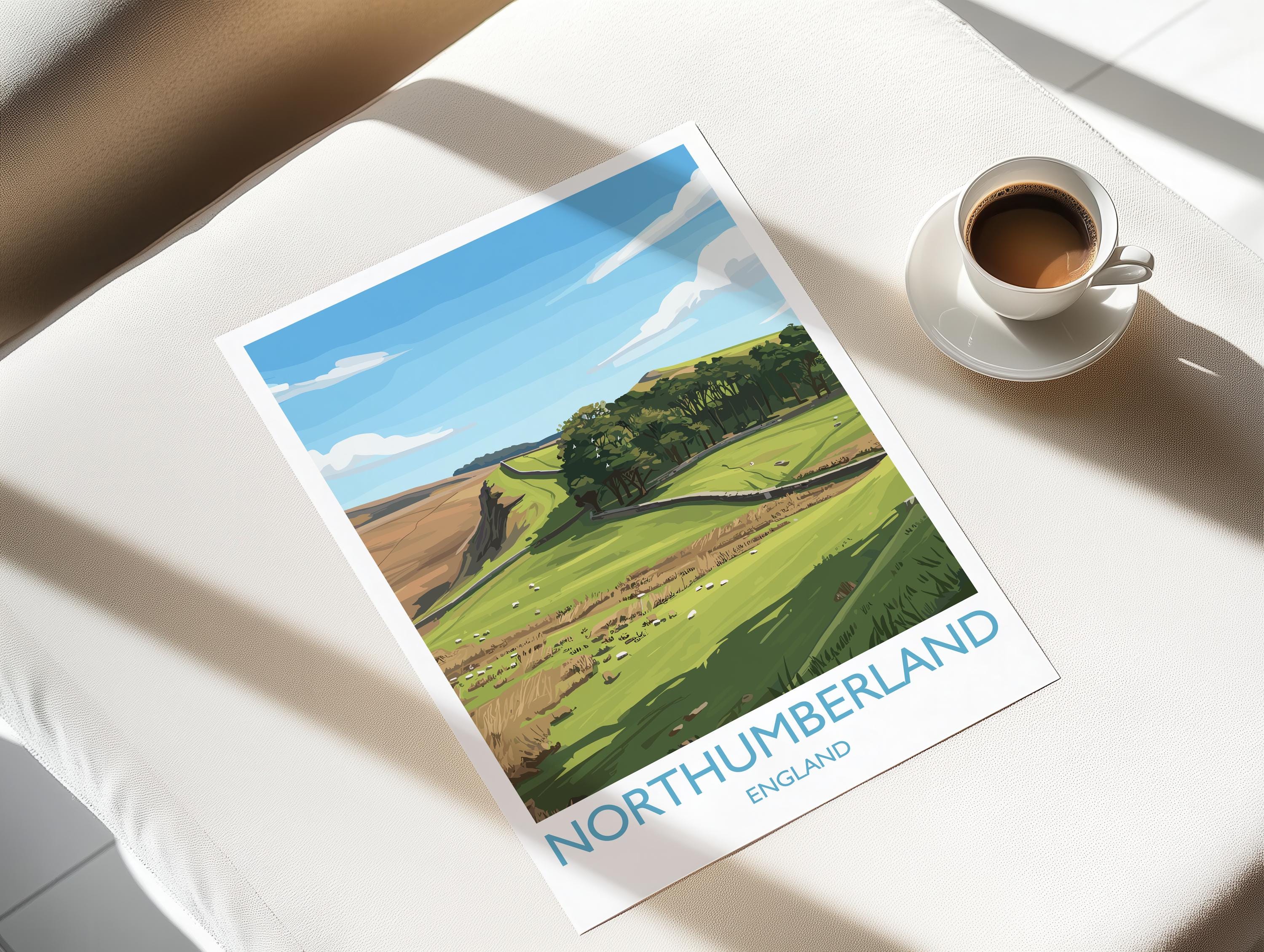 Northumberland Travel Print, Travel Poster of Northumberland Countryside, Hadrians Wall, England, Housesteads Fort Art, Wall Art Print NQ Media Designs