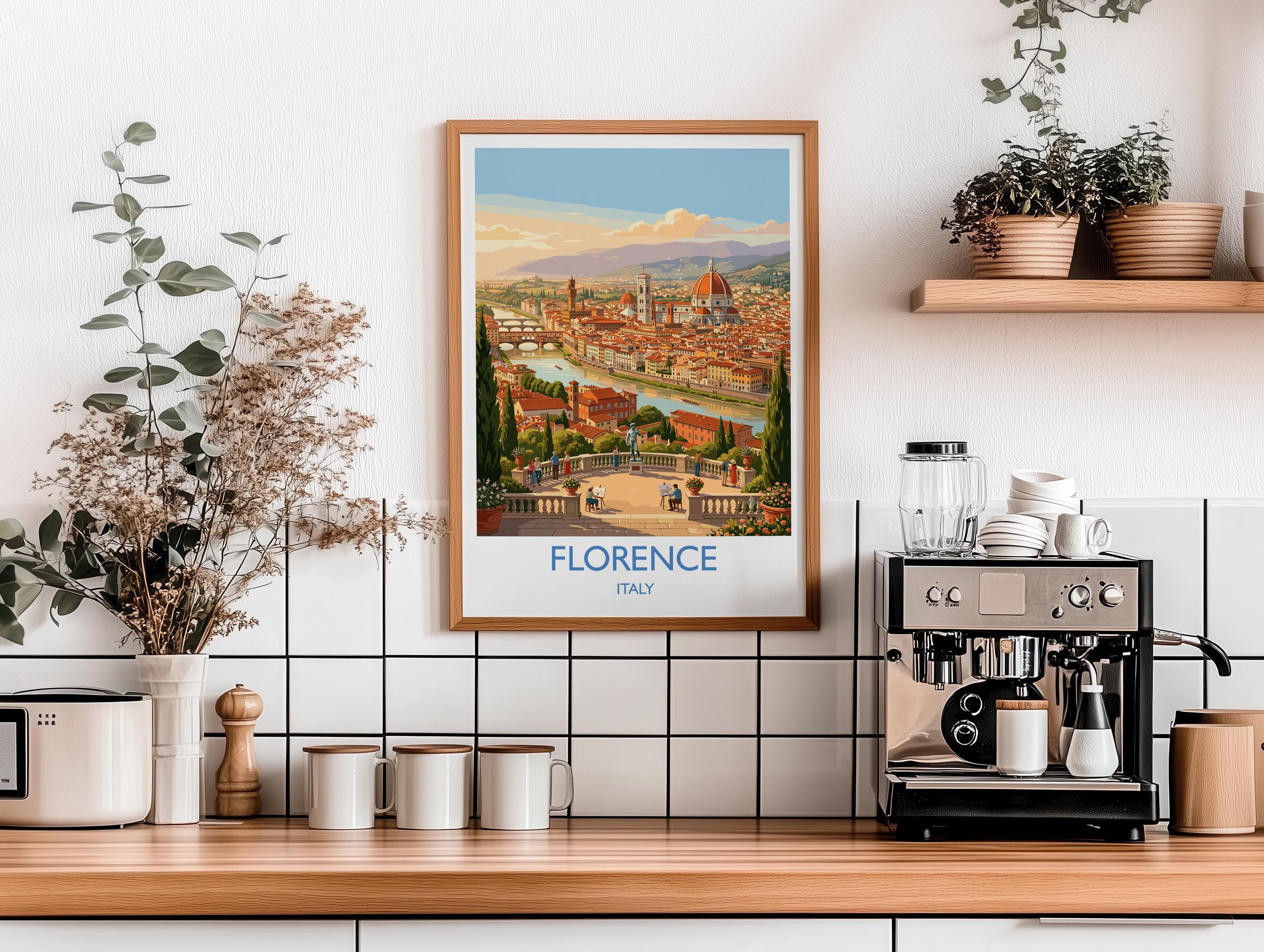 Florence Italy Travel Poster, Piazzale Michelangelo View, Florence Skyline Wall Art, Duomo Print, Tuscany Vintage Travel Poster