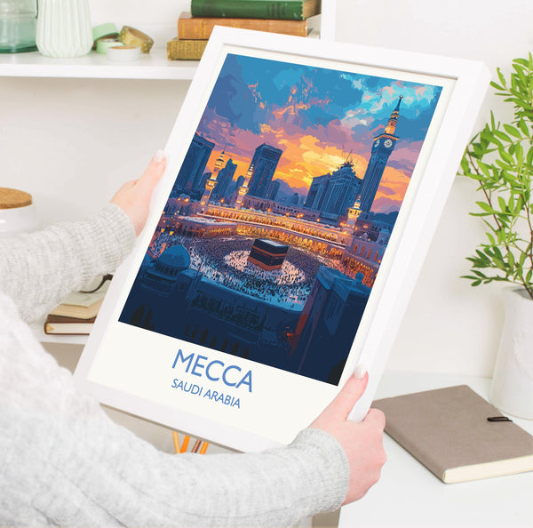 Mecca Poster Wall Art, Mecca Travel Print, Saudi Arabia Wall Art Gift, Mecca Art Lovers Gift, Travel Wall Decor