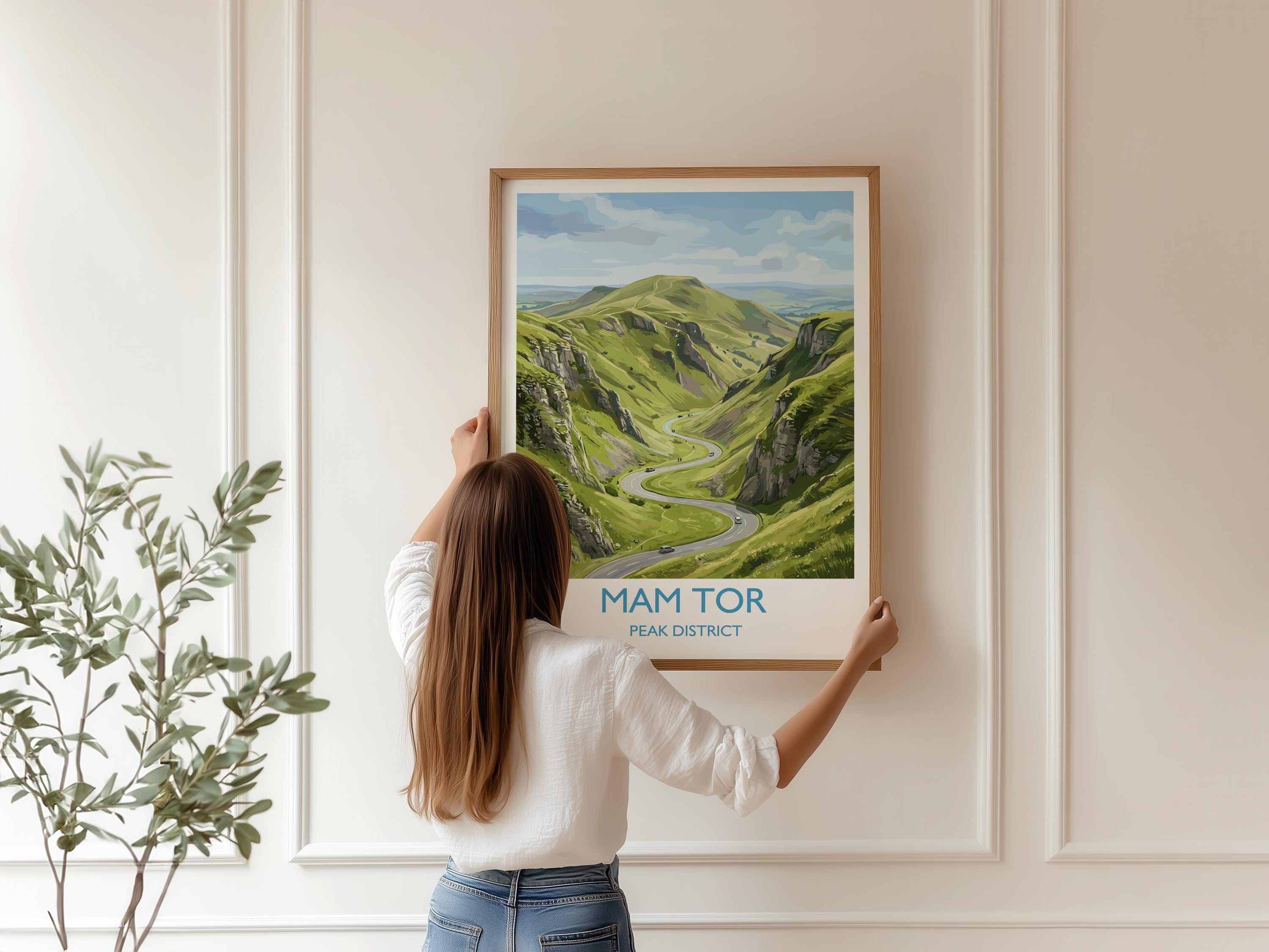 Mam Tor Travel Poster, Peak District Wall Art, Derbyshire Landscape Print, Great Ridge Illustration, UK Nature Decor, Peak District Gift NQ Media Designs