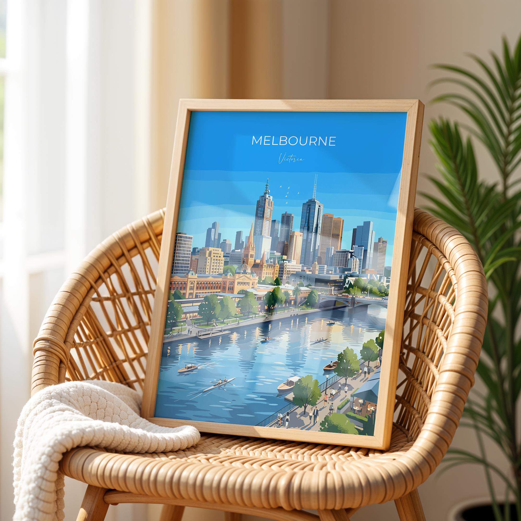 Melbourne Australia Poster, Victoria Wall Art, Yarra River Travel Print, Australian City Decor, Melbourne Gift