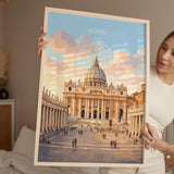 Rome St Peters Basilica Travel Print, Vatican Skyline Wall Art, Tiber River View Poster, Historic Cityscape Illustration, Italy Decor