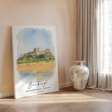 Bamburgh Wall Art Poster, Travel Print of Bamburgh Castle, England, Northumberland Art Gift, Travel Watercolour Gift NQ Media Designs