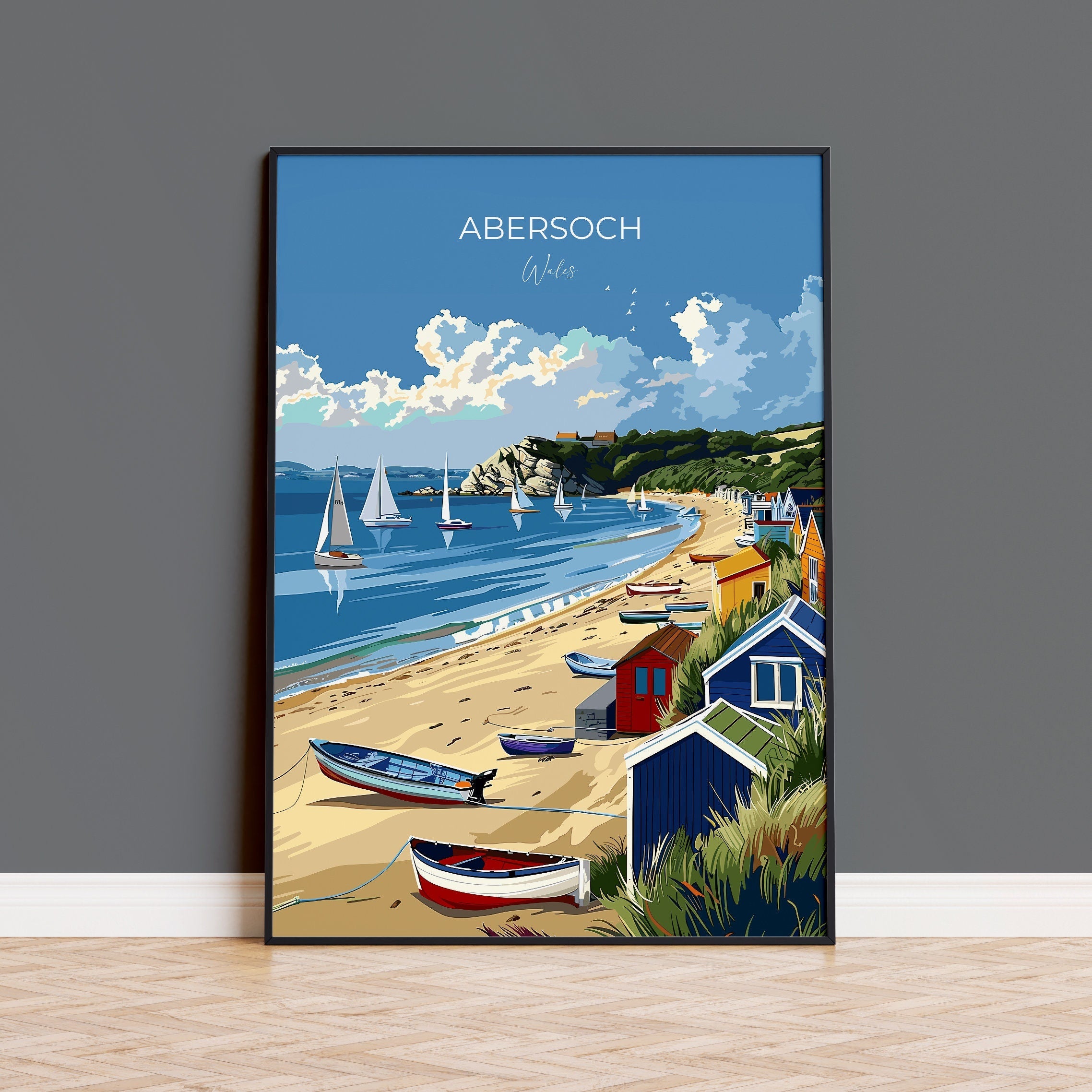 Abersoch Travel Poster Wall Art, Abersoch Travel Print, Wales, Welsh Art, Abersoch Art lovers Gift, Wall Art Print NQ Media Designs