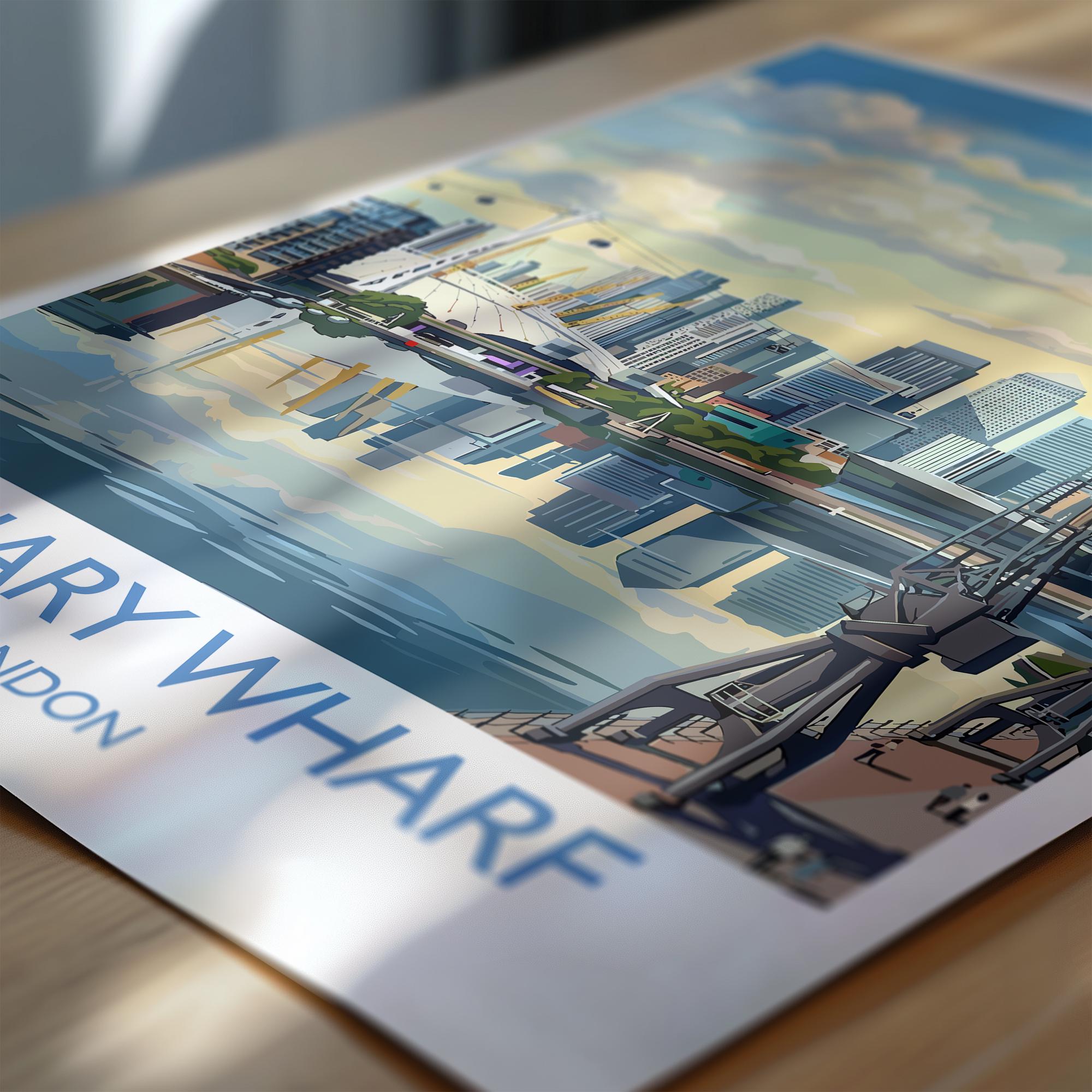 Canary Wharf London Travel Poster, Royal Victoria Dock Wall Art, London Skyline Print, O2 & Cable Car, East London Travel Poster