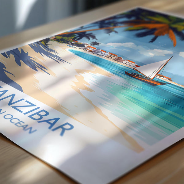 Zanzibar Travel Print, Travel Poster of Zanzibar, Indian Ocean Island Art, Zanzibar Wall Art Gift,