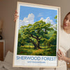 Sherwood Forest Travel Poster Wall Art, Travel Print of Sherwood Forest, Major Oak, Nottinghamshire, England Countryside Art Lovers Gift