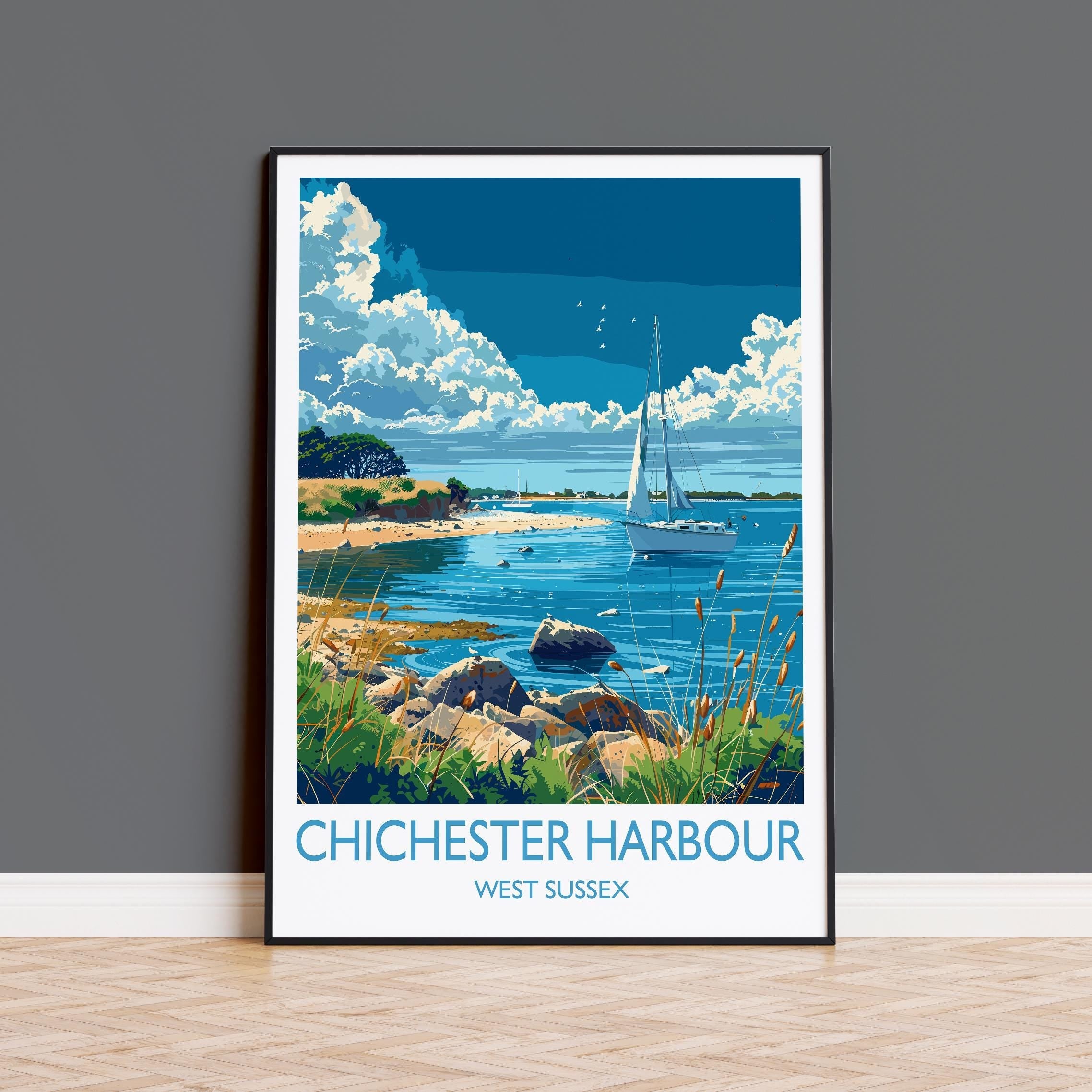 Chichester Harbour Travel Poster Wall Art, West Sussex Travel Print, English Countryside Art Gift, Wall Art Print NQ Media Designs