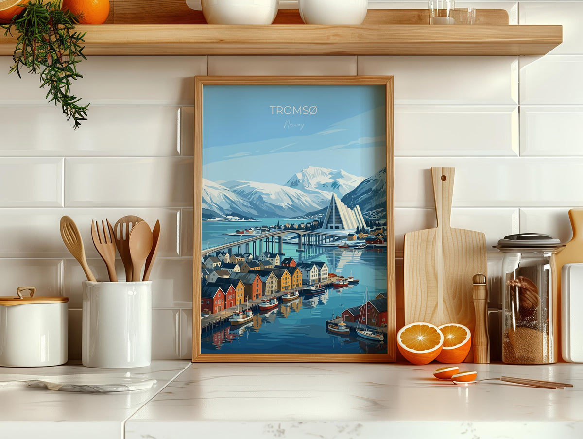 Tromsø Norway Poster, Northern Lights Wall Art, Arctic Cathedral Print, Norway Travel Poster, Tromsø Gift