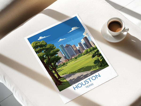 Houston Travel Wall Art Print, Travel Poster of Houston, Texas, US City Art Lovers Gift, USA Gift,