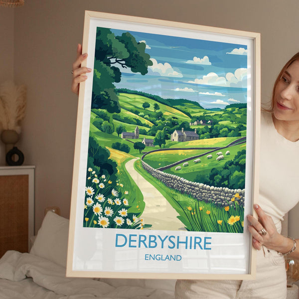 Derbyshire Travel Poster Wall Art, Derbyshire Travel Print, English Countryside Art Gift, Wall Art Print
