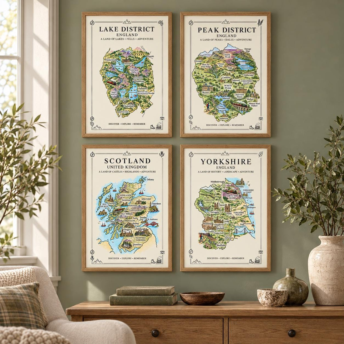 Norfolk Illustrated Map Print, England Wall Art, Norfolk Broads Map Poster, Framed or Canvas Print, Norfolk Gift