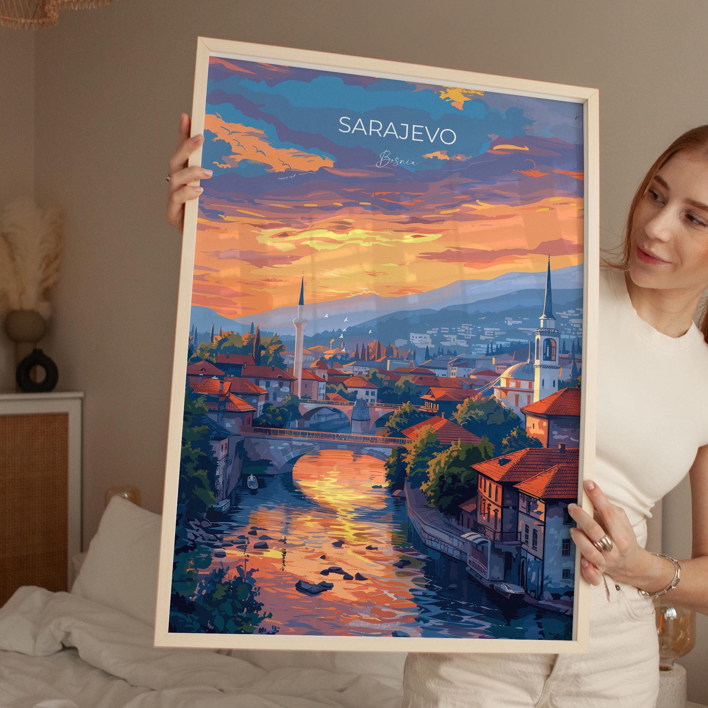 Sarajevo Travel Print Wall Art, Travel Poster of Sarajevo, Bosnia, Sarajevo Wall Art Gift, Bosnia Herzegovina City Print NQ Media Designs
