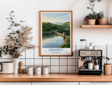 Derwent Reservoir Dam Travel Poster, Peak District Wall Art, Ladybower Dam Print, Derbyshire Landscape Illustration, UK Nature Decor NQ Media Designs