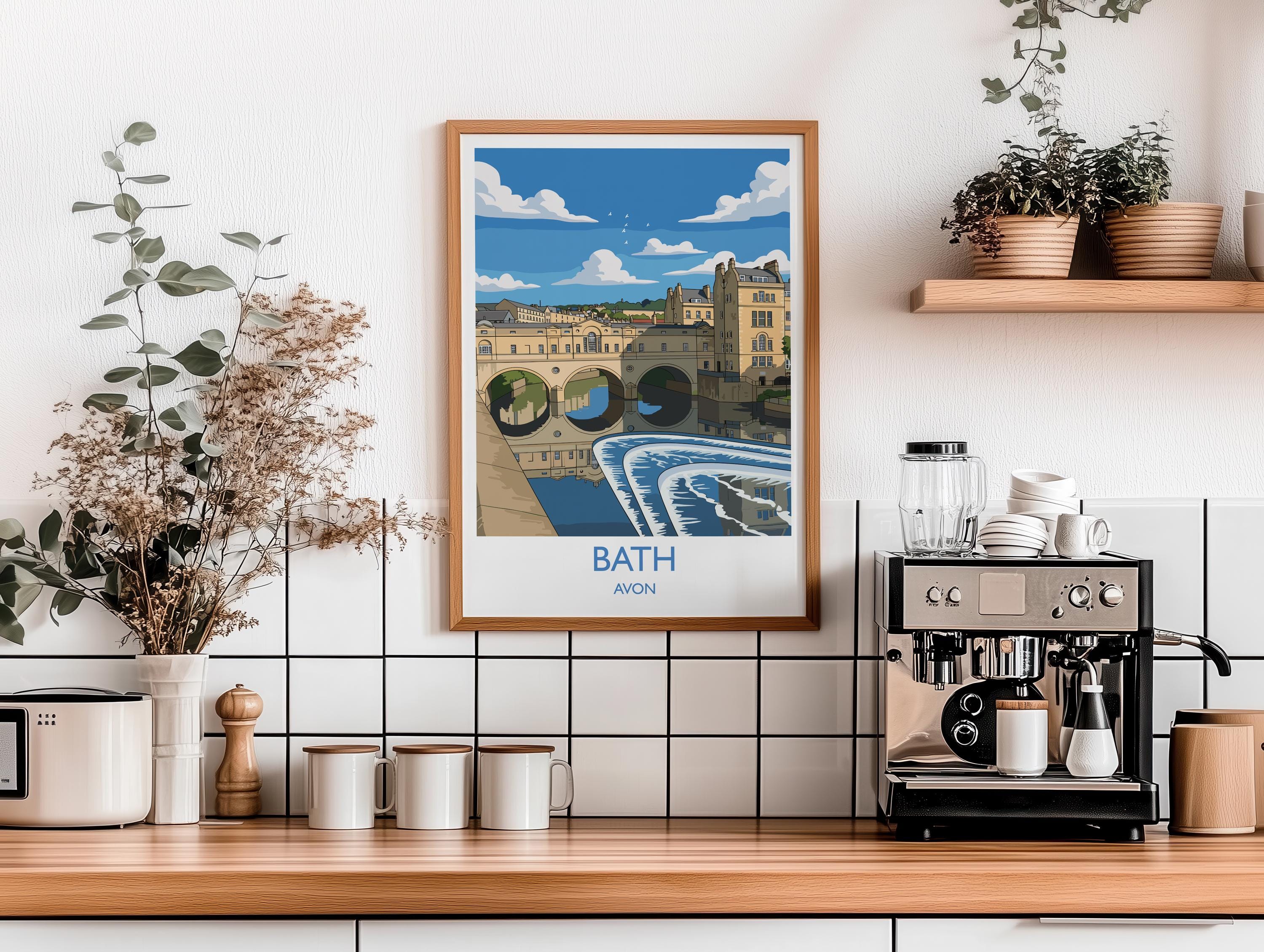 Bath Travel Print, Travel Poster of Bath, England, Cotswolds Art, Bath Gift, Avon Wall Art Print NQ Media Designs