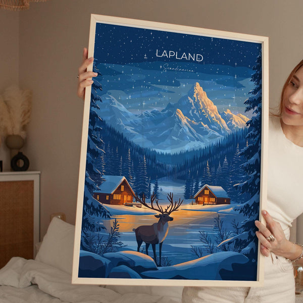 Lapland Travel Poster, Travel Print of Lapland, Scandinavia Poster, Lapland Art Gift, Finland Art Lovers Travel Gift