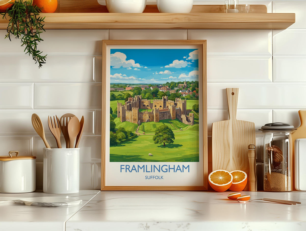 Framlingham Castle Print, Suffolk Wall Art with Border, Medieval Castle Poster, English Travel Print, Framlingham Gift Print