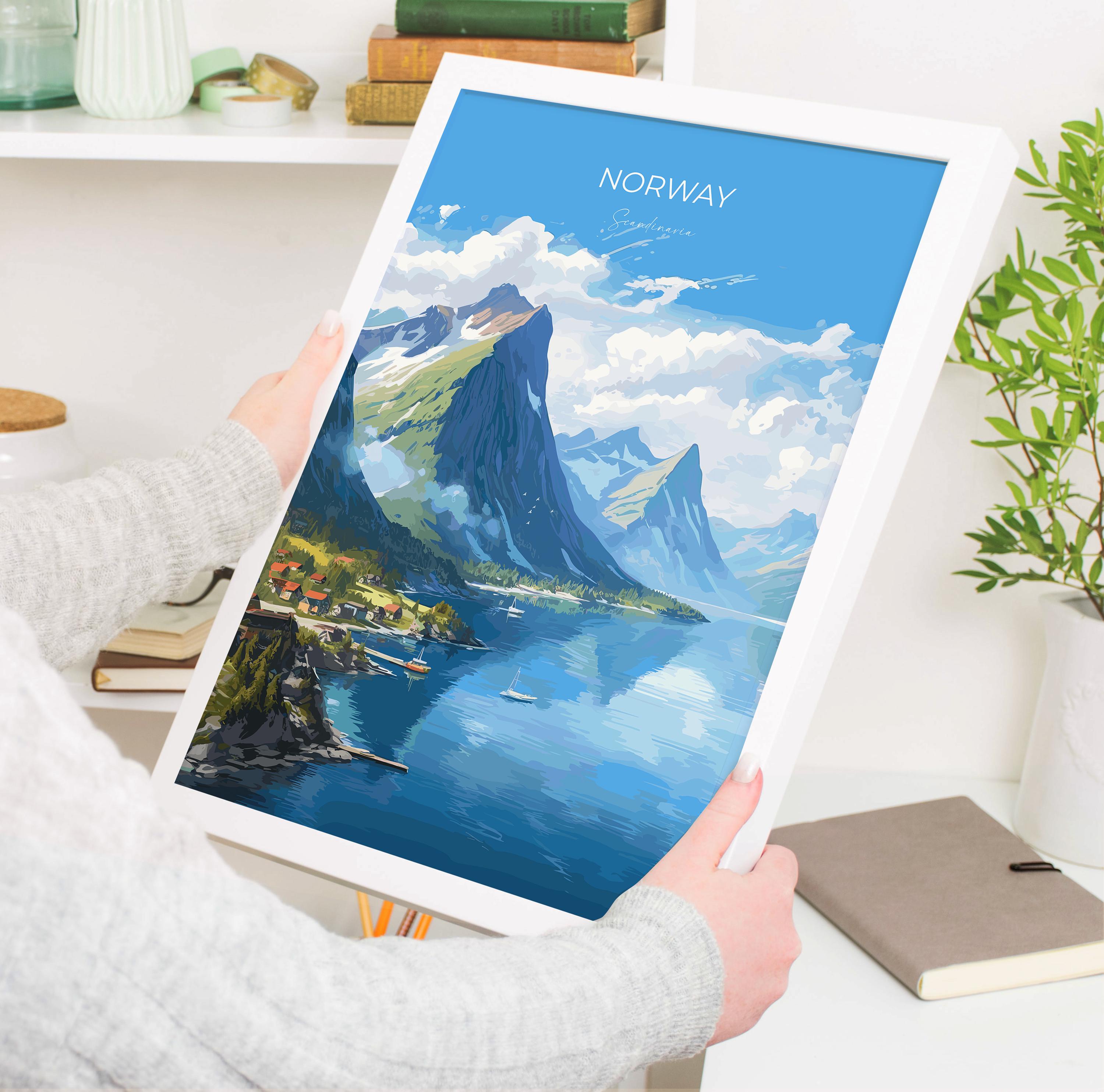 Norway Travel Poster, Travel Print of Fjords, Norway Poster, Scandinavia Art Gift, Norway Art Lovers Travel Gift NQ Media Designs
