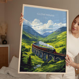 Glenfinnan Viaduct Travel Poster Wall Art, Scottish Highlands Art, Railway Bridge Print, Scotland Landscape, Steam Train Decor Artwork NQ Media Designs