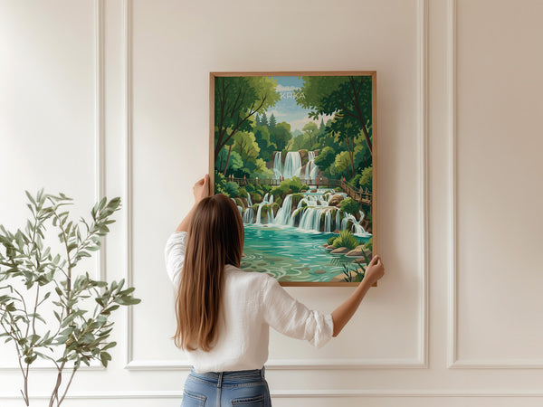 Krka National Park Waterfalls Print, Croatia Travel Poster, Skradinski Buk Wall Art, Croatian Landscape Illustration, Nature Lover Gift