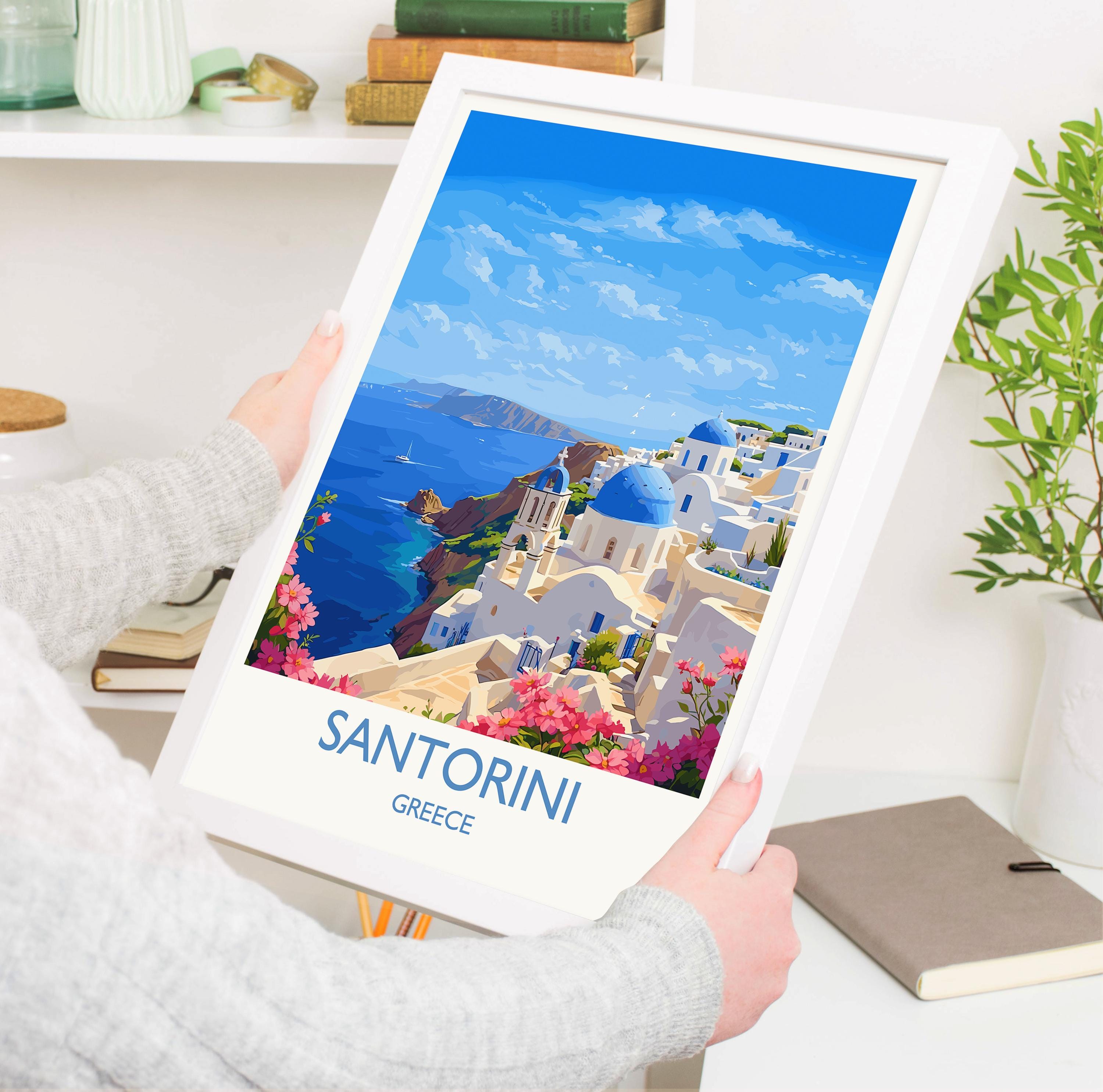 Santorini Travel Print, Travel Poster of Santorini, Greece Gift, Greek Islands Art Lovers Gift, Crete Gift Art, Wall Art Print NQ Media Designs