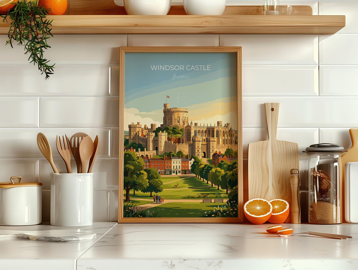 Windsor Castle Poster, Berkshire Wall Art, Royal Castle Print, English Travel Poster, Windsor Gift