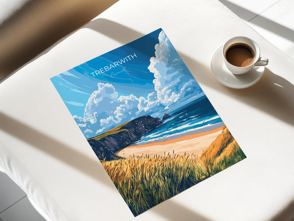 Trebarwith Travel Poster, Travel Print of Trebarwith, England, Cornwall Art, Trebarwith Art Lovers Gift, Wall Art Print