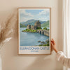 Eilean Donan Castle Scotland Travel Poster, Scottish Highlands Castle Wall Art, Landscape Print, Iconic Scotland Illustration, UK Decor