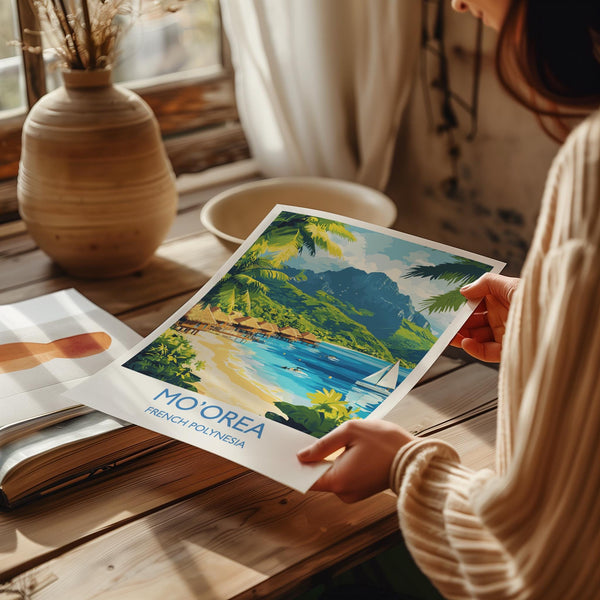 Mo'orea Travel Poster Wall Art, Travel Print of Mo'orea, French Polynesia, South Pacific Islands Art Lovers Gift