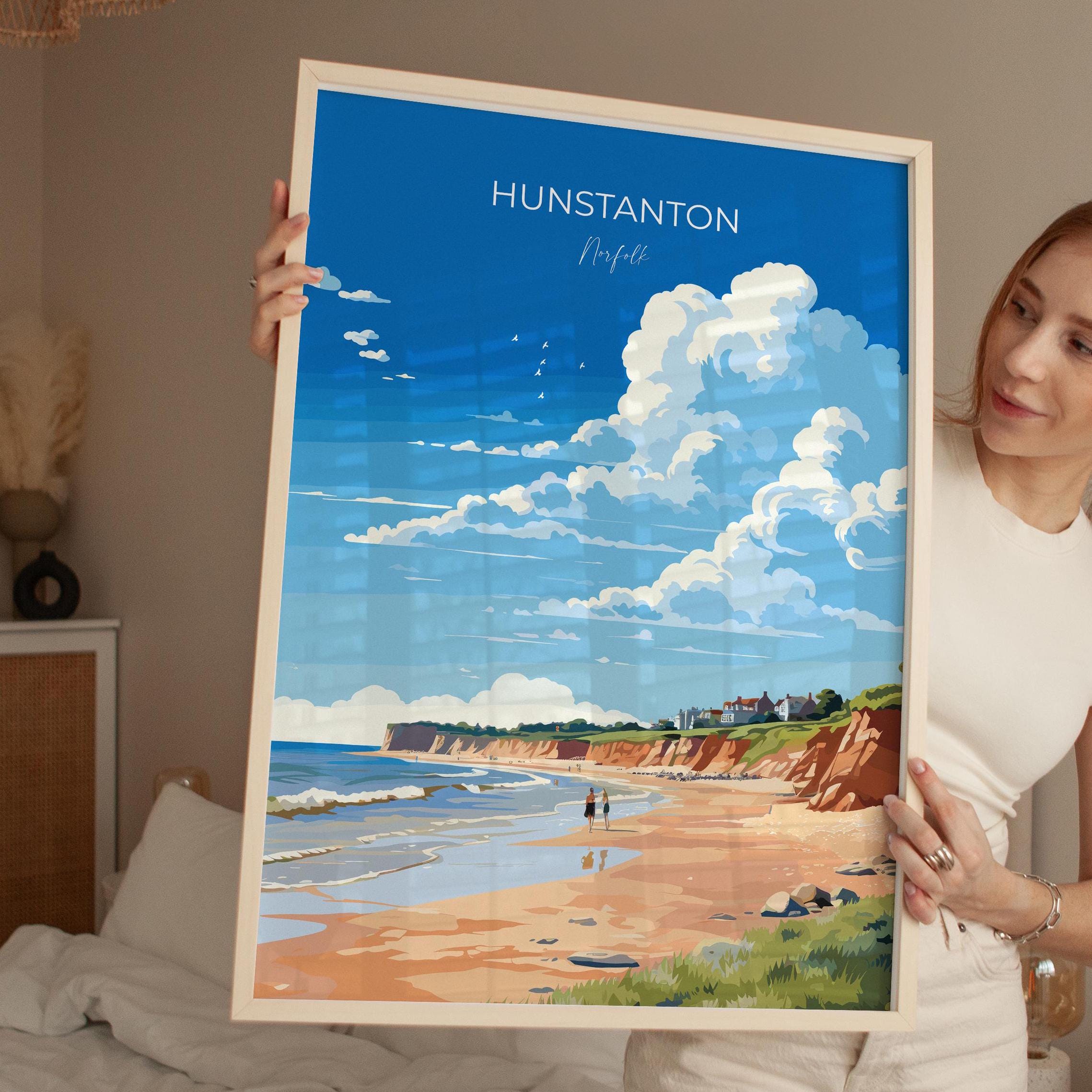 Hunstanton Beach Travel Poster, Travel Print of Hunstanton Beach, Norfolk, England, Norfolk Art, Norfolk Gift, Wall Art Print NQ Media Designs