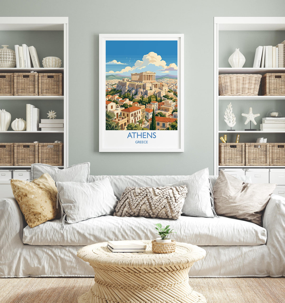 Athens Greece Print, Acropolis Wall Art with Border, Parthenon Poster, Greece Travel Print, Athens Gift Print