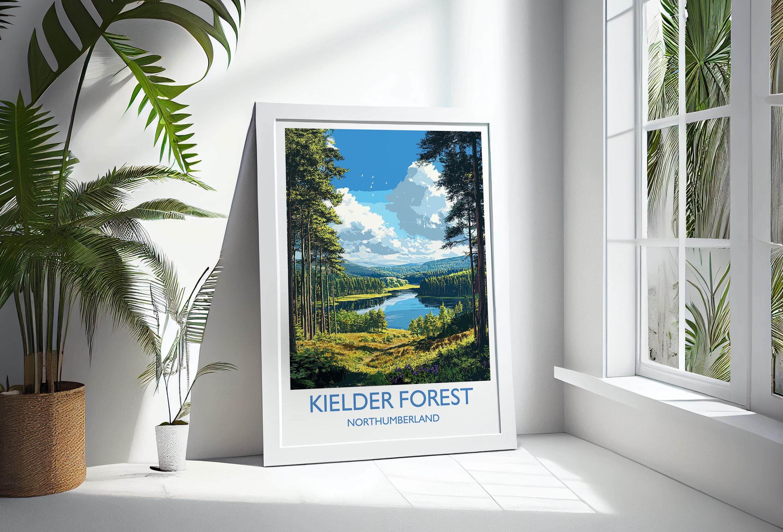 Kielder Forest Travel Print, Travel Poster of Kielder Forest, Kielder Water Reservoir, Kielder Forest Art, Northumberland Gift, NQ Media Designs