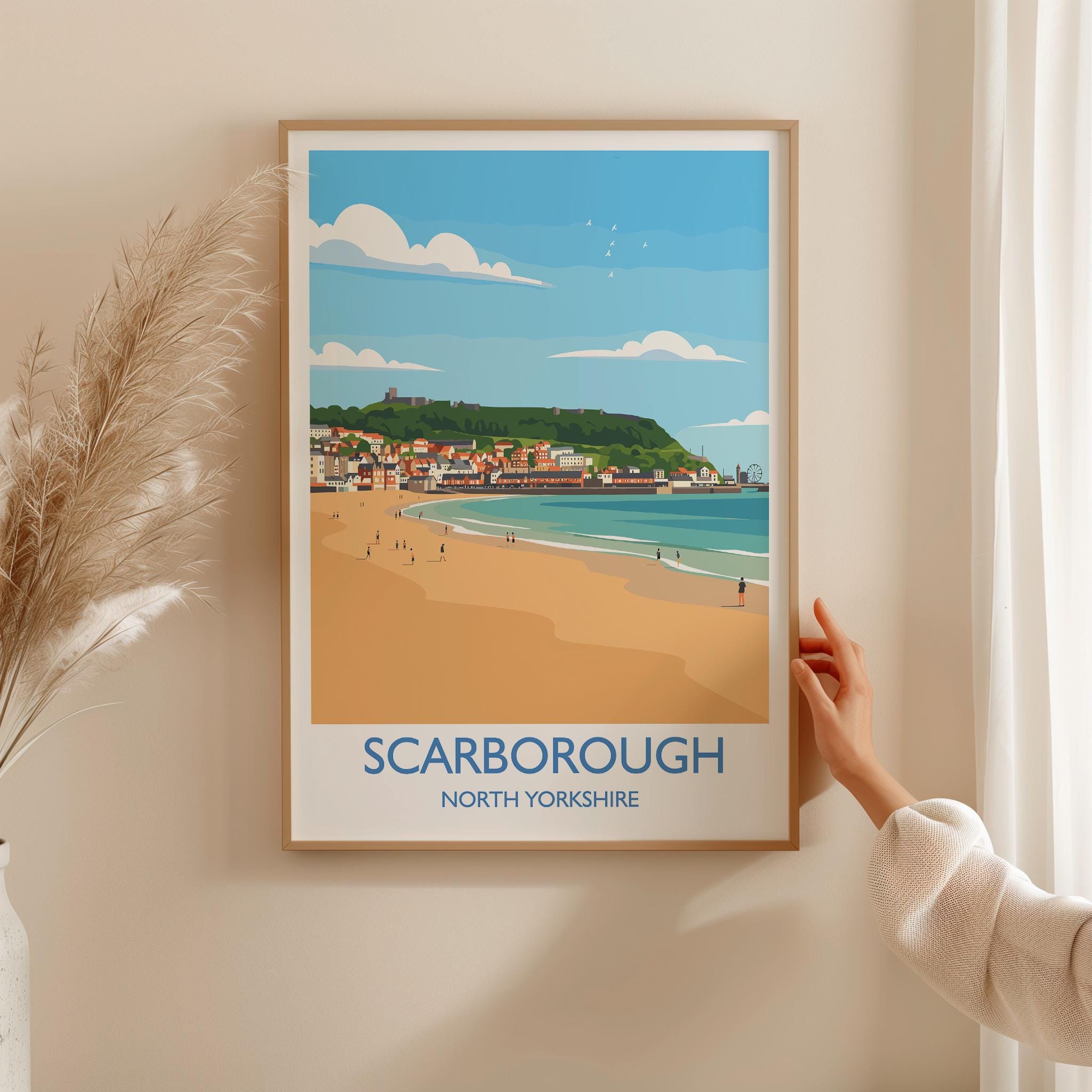 Scarborough Beach Travel Print, Travel Poster of Scarborough, North Yorkshire Gift, England, Scarborough Gift, Wall Art Print NQ Media Designs