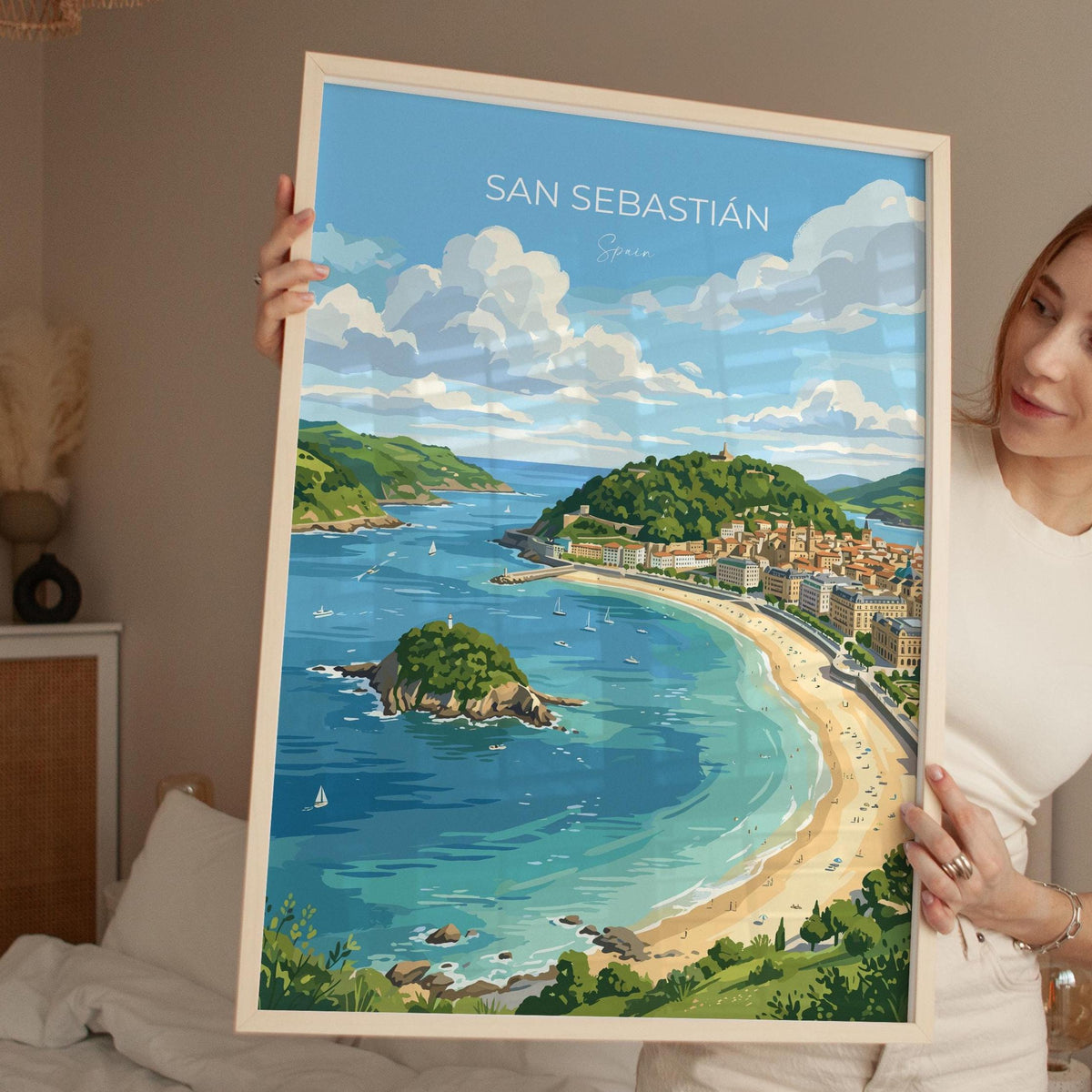 San Sebastian Poster, La Concha Wall Art, Basque Coast Print, Spain Travel Poster, San Sebastian Gift