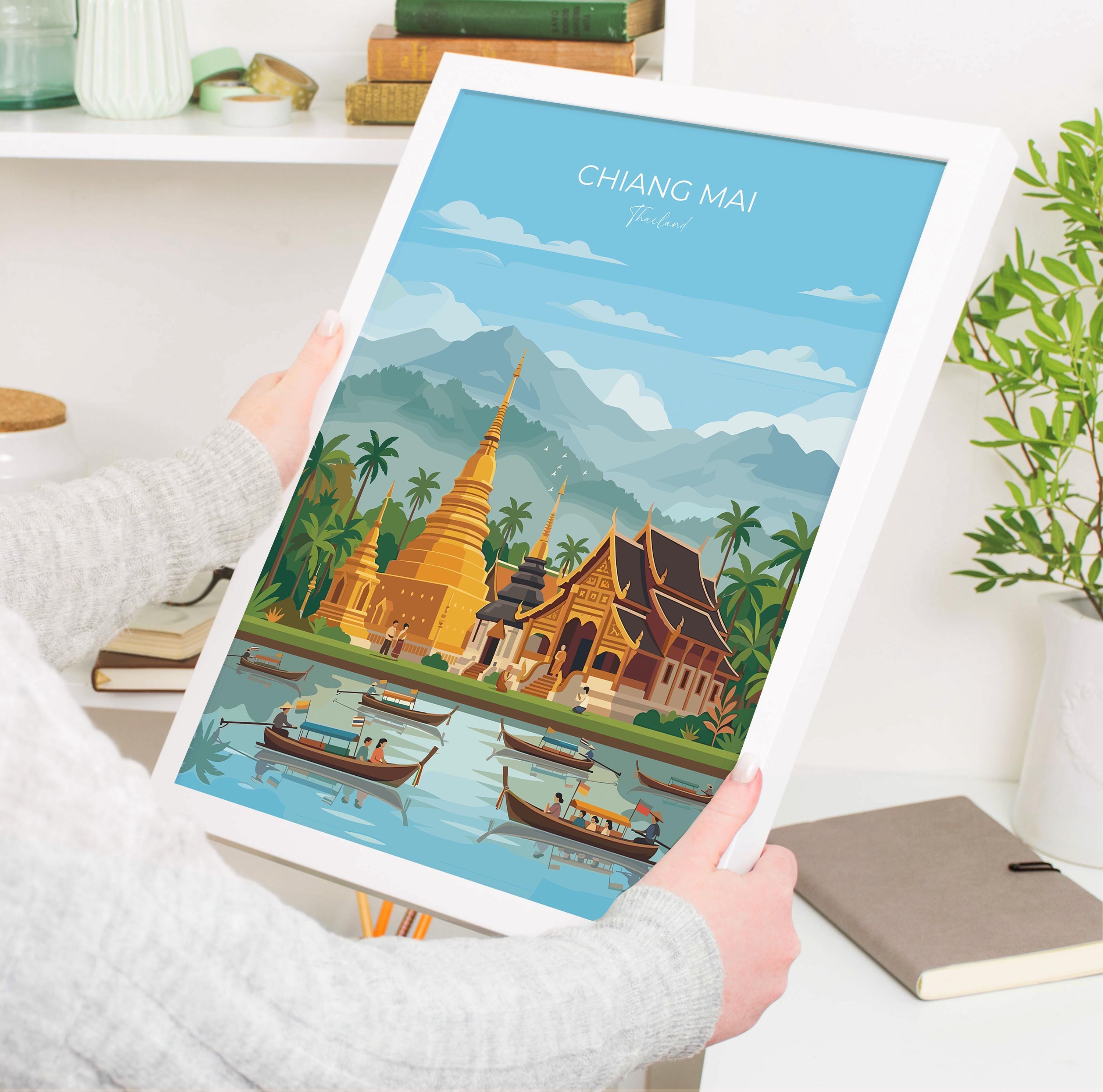 Chiang Mai Travel Poster, Travel Print of Chiang Mai, Thailand, Chiang Mai Art Lovers Gift, Wall Art Print NQ Media Designs
