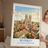 Beverley Minster Travel Poster, Beverley Yorkshire Wall Art, Historic Market Town Print, Gothic Cathedral Illustration, Beverley Gift