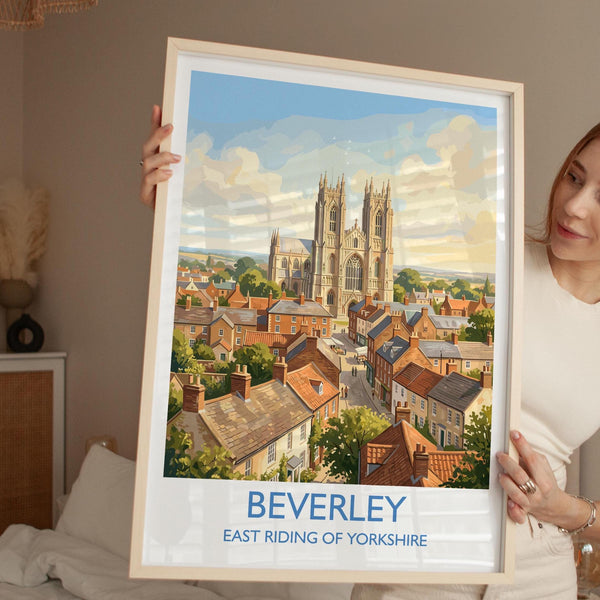 Beverley Minster Travel Poster, Beverley Yorkshire Wall Art, Historic Market Town Print, Gothic Cathedral Illustration, Beverley Gift