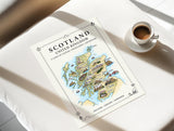 Scotland Illustrated Map Print, UK Wall Art, Highlands Map Poster, Framed or Canvas Print, Scotland Gift Print