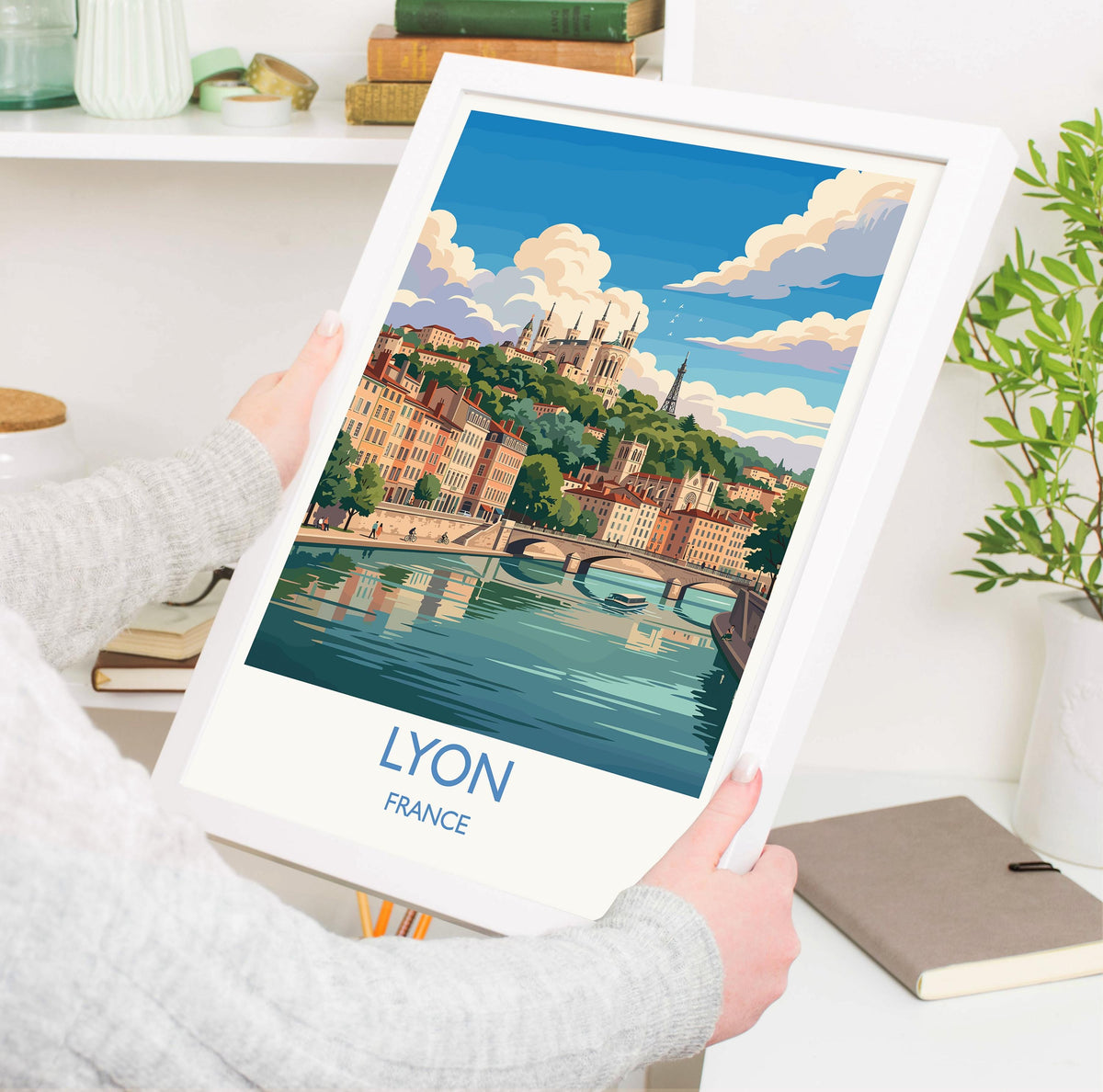 Lyon France Print, Fourvière Wall Art with Border, Vieux Lyon Poster, France Travel Print, Lyon Gift Print