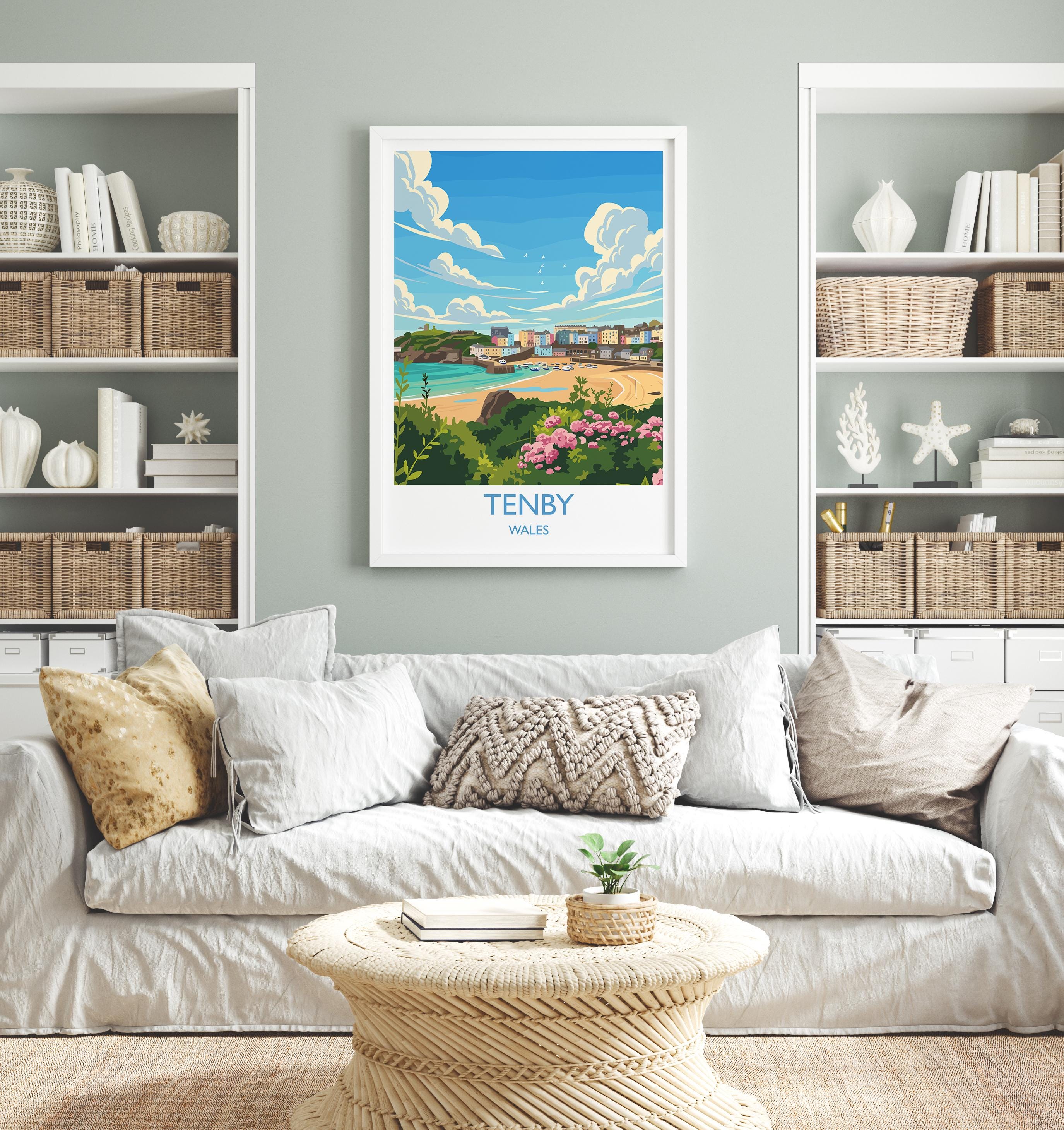 Tenby Travel Poster Wall Art, Tenby Travel Print, Wales, Pembrokeshire Coast Art Gift, Welsh Wall Art Print NQ Media Designs