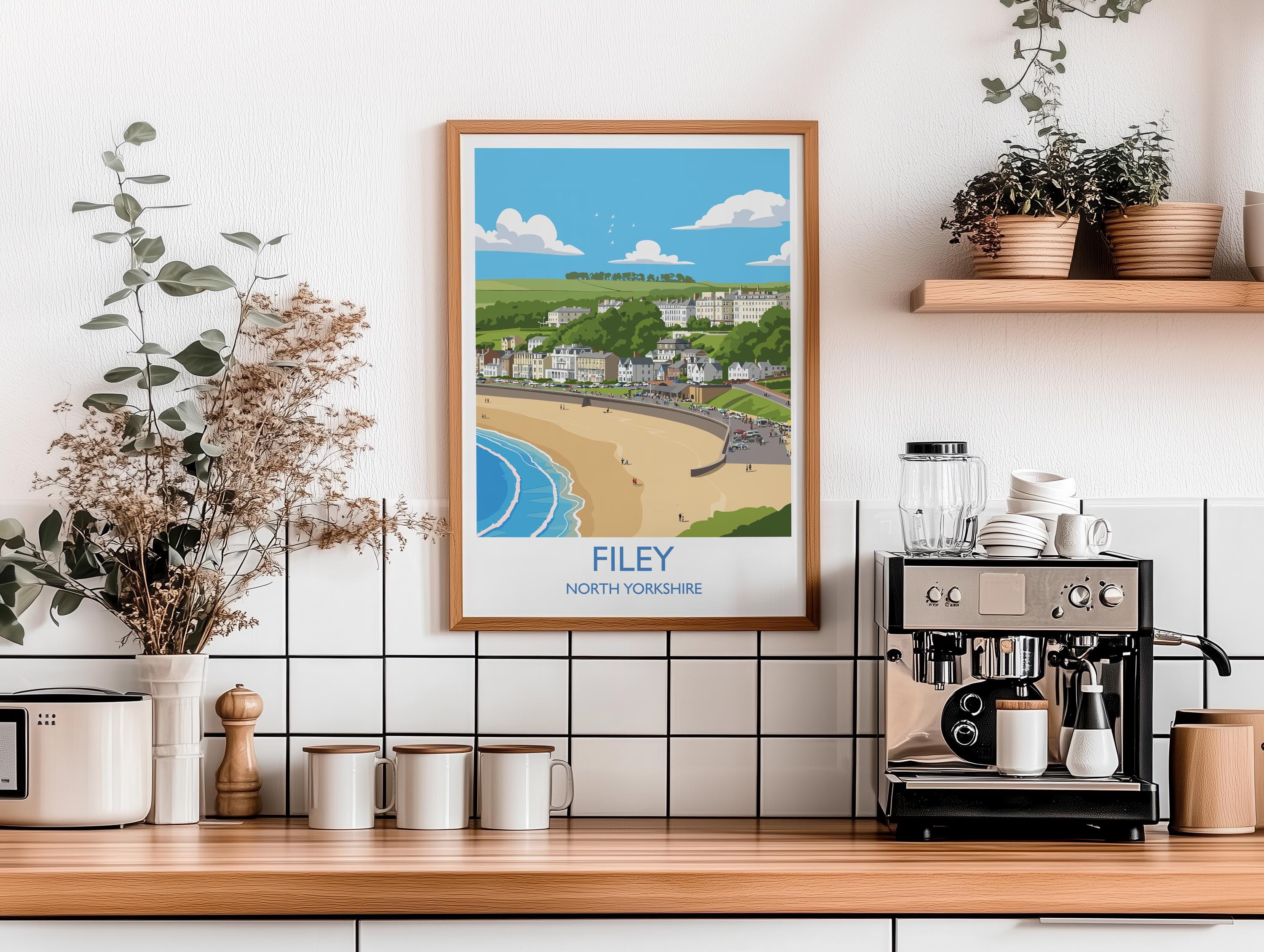 Filey Travel Print, Travel Poster of Filey, Yorkshire Gift, England, North Yorkshire Art, Filey Gift, Wall Art Print NQ Media Designs